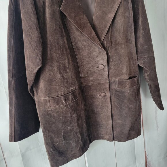 SAVANNAH Vintage Brown Leather Coat Jacket, Women’s 1XL, Mid Length Button, EUC - Picture 2 of 8